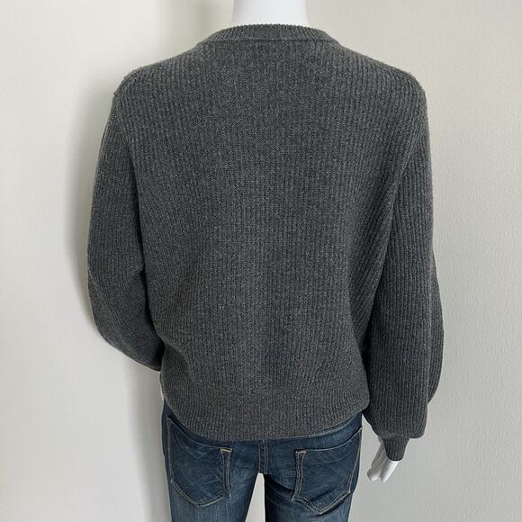 Lafayette 148 Women's Ribbed Cardigan Size S 100% Cashmere Gray Puff Sleeves - Picture 9 of 9